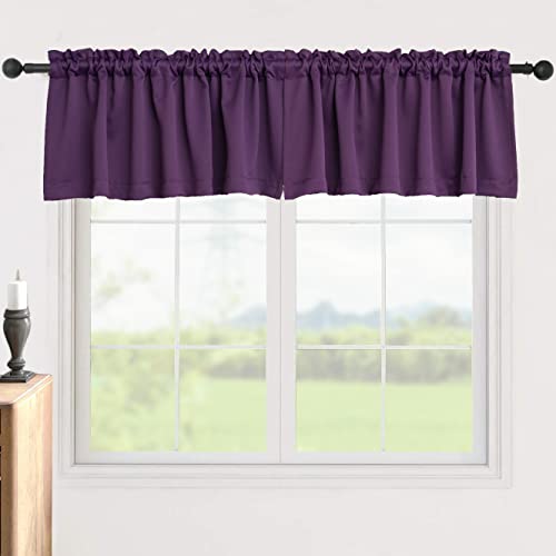 Pickluc Blackout Valance Curtains 18 Inches Long, Short Curtains With Rod Pocket For Window In Kitchen, Bathroom, Living Room, Bedroom Or Basement, 2 Panels, 52" W X 18" L, Purple #TOP5