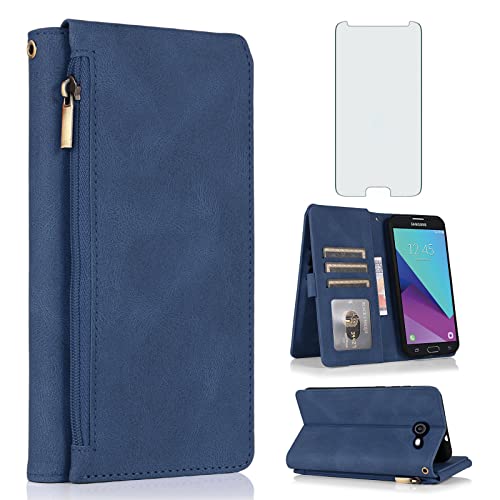 Étui portefeuille Samsung Galaxy J3 Prime anti-rayure avec vitre en verre trempé