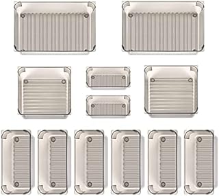 Shopperzx, 12pcs Clear Drawer Organiser, Desk Drawer Organiser Trays with 5-Size Plastic Storage Boxes Kitchen Drawer Organiser Bins Tray for Makeup Bedroom Office (Grey)