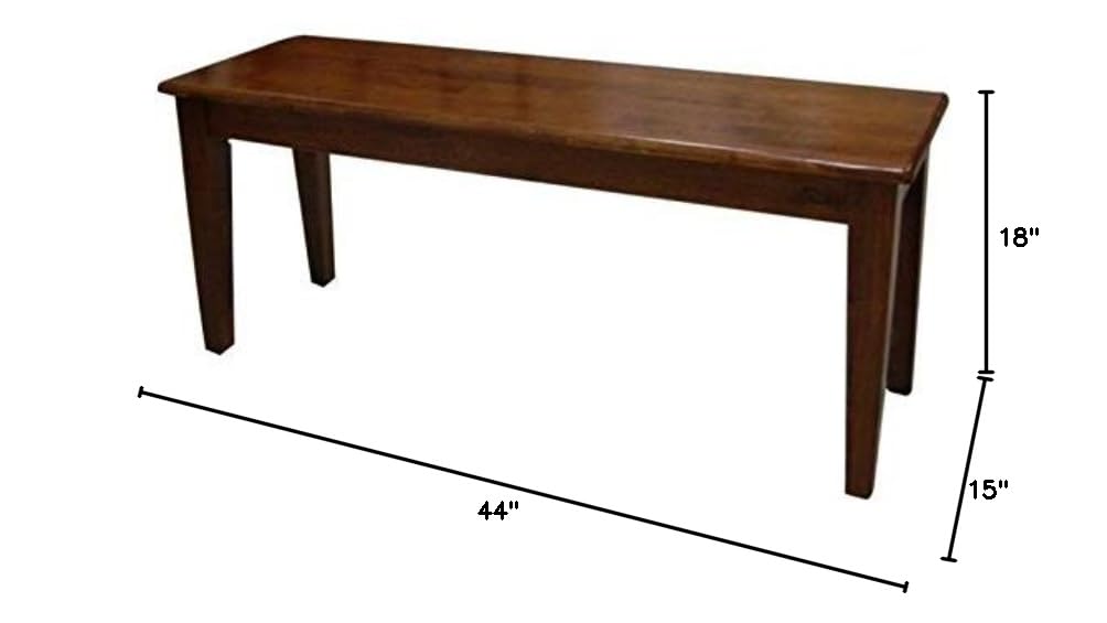 BOWERY HILL 18" Farmhouse Solid Rubberwood Dining Bench, Walnut Finish, 44" W x 18" H x 14" D, Eco-Friendly Durable Design, Seats 2-3, Protective Floor Glides, Entryway, Kitchen, or Dining Room Use