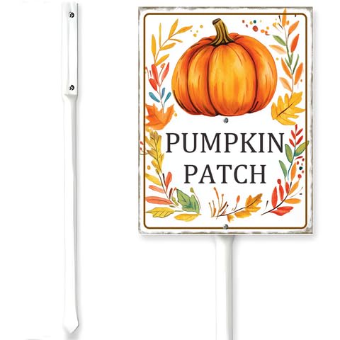 Horienteeon Pumpkin Patch Sign With Stake Welcome To Our Pumpkin Patch Fall Rustproof Neighborhood Street Business Farm Home Lawn Walkway Ground Porch Aluminium Decorations 8x12"
