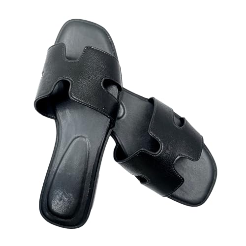 Image of Women's Flat Sandals.Flat Sandals with Unique Design, PU Leather Handcrafted Slippers,Versatile for Vacation, Home, Casual Wear, Gift