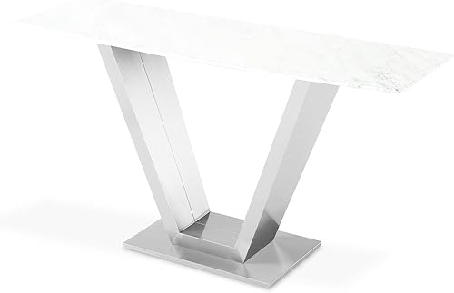Miniatura 4 de Mesa consola Puerto moderno con mármol de Carrara parte superior y base de acero inoxidable
