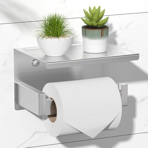 HITSLAM Toilettenpapierhalter Ohne Bohren, Selbstklebend Klopapierhalter mit Ablage, Edelstahl Klorollenhalter Wandmontage, Wc Papier Halterung Rollenhalter mit Kleber für Badzimme