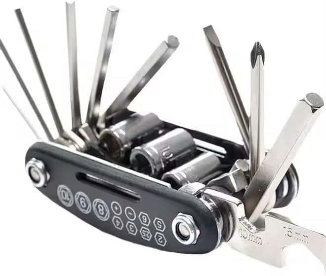 Miniatura 3 de Multiherramienta para bicicleta 16 en 1, kit de herramientas de reparación de bicicletas compacto con llaves hexagonales, destornilladores, llaves