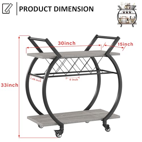 Image of LVB Bar Carts for the Home, Industrial Wine Cart with Storage, Grey Oak