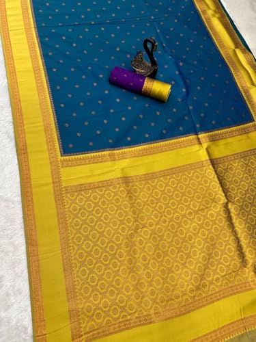 Image of Dharmavaram Pattu Paithani Saree Pure Silk Zari Weaving Floral Border Rich Pallu With Blouse Piece