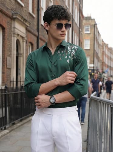 Image of IndoPrimo Men's Stylish Satin Shirt for Party, Formal, Daily and Casual Wear Full Sleeve Shirt for Mens - Trio