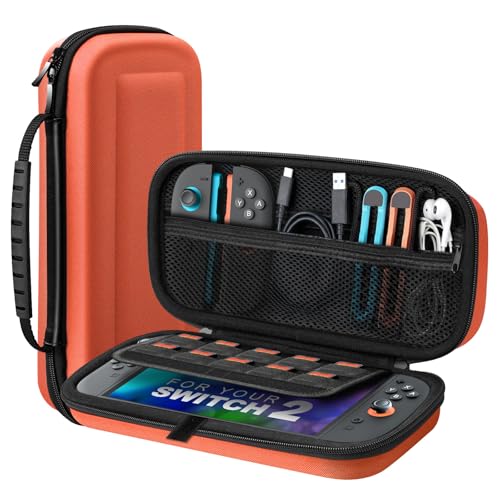 Image of TiMOVO Carrying Case for Nintendo Switch 2 (2025), Orange | Large Capacity, Hard Shell Protective, 10 Game Card Slots, Pockets for Console & Accessories, Portable Travel Pouch