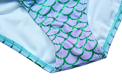 Image of Girls 1 Piece Sport Swimsuits with Cross Back Strap Colorful Fish Scales Print and Two Cute Bow Decorations