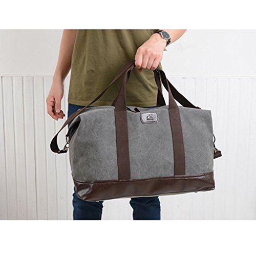 Travel Duffle Bag Canvas Leather Gym Weekend Bag (Grey) - Image 3