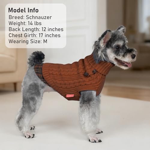 Image of KYEESE Dog Sweater for Small Dogs Turtleneck Thick Knit Pullover | Stretchy Fit, Lightweight & Warm, Cozy Knit Comfort, Classic Plaid Design, Gentle on Sensitive Skin, Winter Daily Wear