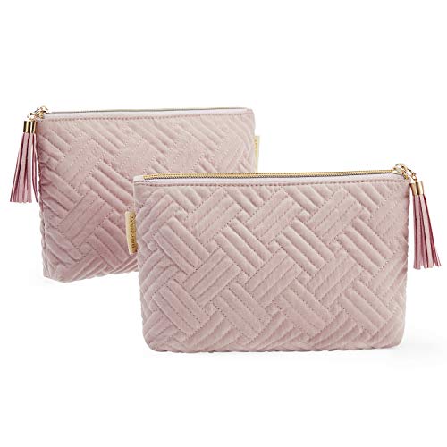 BAGSMART Small Makeup Bag, Puffy Portable Cosmetic Pouch with Charm Zipper, Water-Resistant Travel Organizer for Women (Camel, Small)