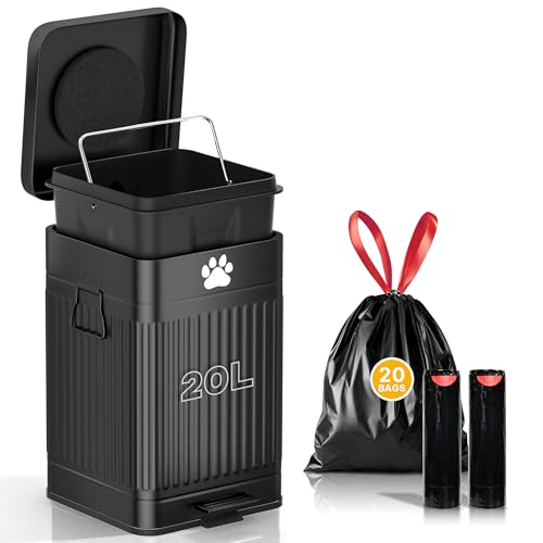 Dog Poop Trash Can Outside, 20L/5Gal Metal Outdoor...