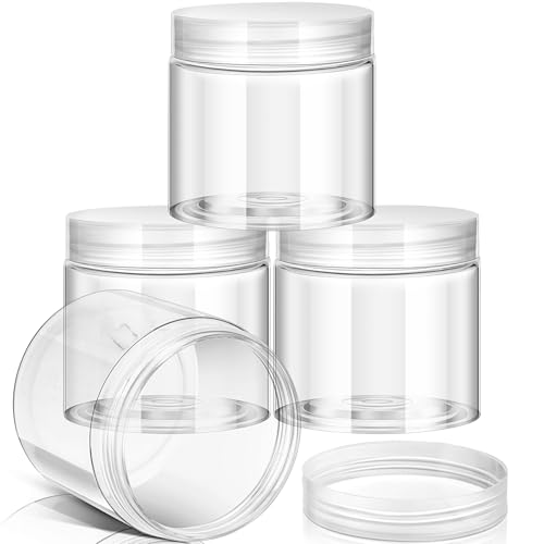 Image of Patelai 4 Pcs Plastic Jars Wide Mouth with Lids,8 Ounce,Clear | Travel Size for Creams Oils, Clear Round Storage Cosmetics Containers, Leak Proof Screw on Lids for Makeup Beauty DIY