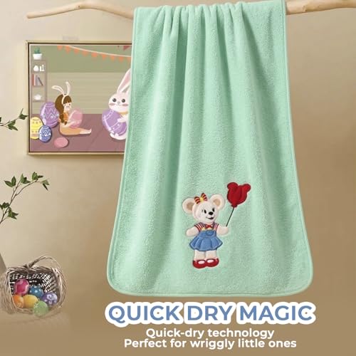 Image of MAXOSHINE Microfiber Kids Bath Towels Quick Dry Super Absorbent Super Soft Bath Towel for Babies Toddler-Baby Towel for Boys and Girls, Green Mini