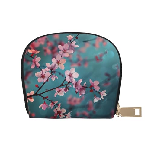 Japanese Cherry Flowers Printed Credit Card Wallet for Women Men Cute Zipper Card Cases Holder Mini Coin Purse with 12 Card Slots
