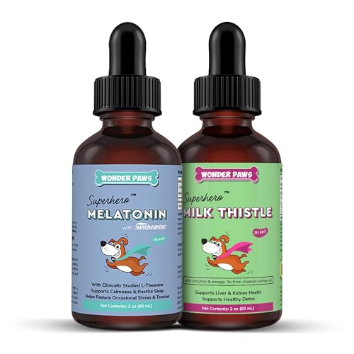 WONDER PAWS Melatonin Drops Plus Milk Thistle Drops - for Dog Stress Relief, Calming, Liver, Detox & Overall Wellness – Liquid Melatonin 2 Ounces - Milk Thistle 2 Ounces
