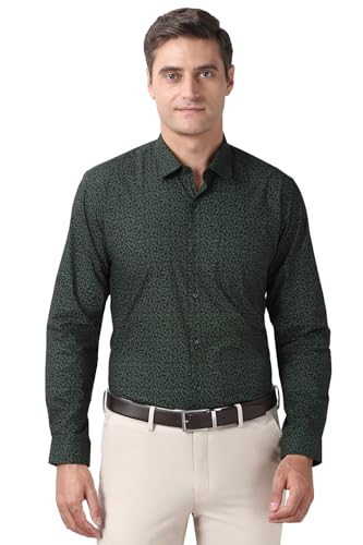 Image of Peter England Men's Printed Formal Shirt with Nature-Inspired Motifs - 100% Cotton, Full Sleeves, Regular Fit