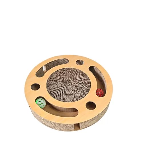 TRAVEYO 猫 爪研ぎ 猫 爪とぎ 鈴付きボール2個付き 組立不要 猫 つめとぎ&宝探し遊び 設計 直径33cm 円形 段ボール製 猫のおもちゃ 爪とぎ