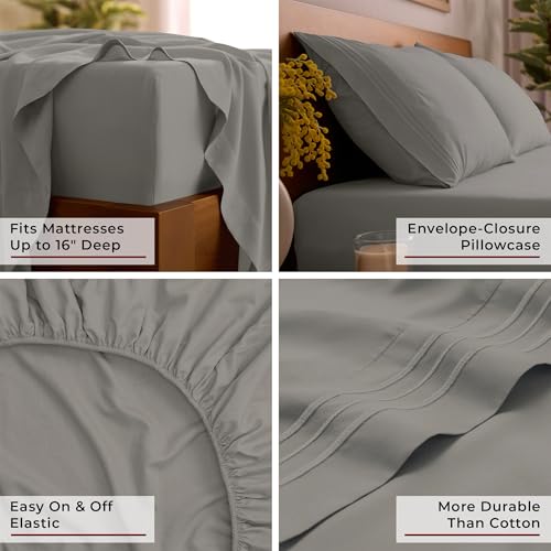 Image of Mellanni Queen Sheets Set - 4 PC Iconic Collection Bedding | Hotel Luxury, Extra Soft, Cooling Bed Sheets - Wrinkle, Fade, Stain Resistant (Queen, Taupe)