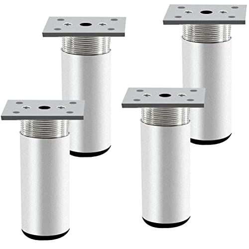 Rusoz 4 Stück verstellbare Möbelfüße, Tischbeine 50 mm, hohe Aluminiumlegierung, matt, silberfarben, höhenverstellbar, 0-20 mm, mit Schrauben für Sofa, Schränke und Bett Cover