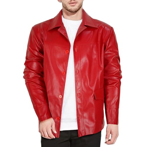 Xpsivponi Men's Fashion Red Leather Jacket FC Tyler Jacket