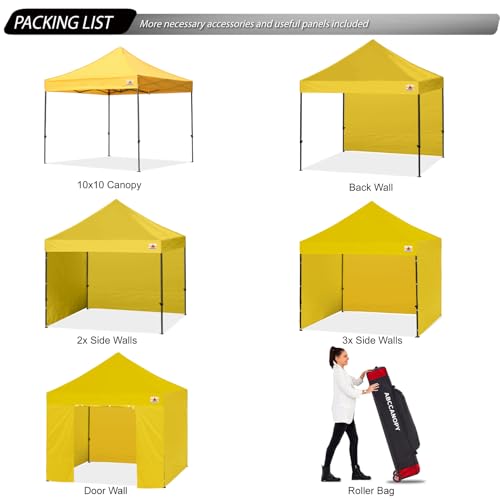 Image of ABCCANOPY Heavy Duty Easy Pop up Canopy Tent with Sidewalls 10x10, Yellow