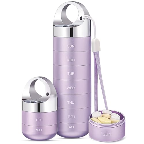 Image of Zannaki Metal Travel Pill Organizer, Portable Waterproof Weekly Pill Box, Large Aluminum Alloy Pill Case Container, BPA Free 7 Day Daily Medicine Organizer Holder for Vitamin, Fish Oil, Supplement