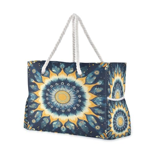 Large Beach Bags Totes Canvas Tote Shoulder Bag Blue Flowers Water Resistant Bags for Gym Travel Daily