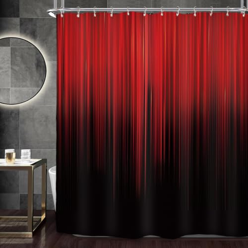 Miyotaa Black Red Modern Shower Curtain Set 60Wx71H Inches Elagant Adult Men Gothic Cool Simple Contemporary Polyester Waterproof Bathroom Curtain with 12 Hooks