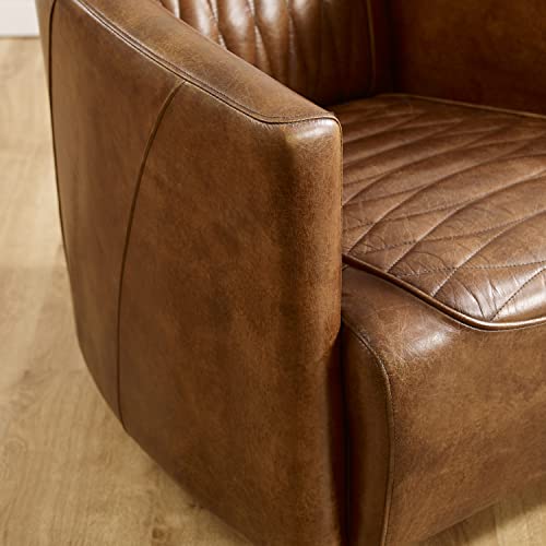 Volans Genuine Leather Accent Chairs With Ottoman For Living Room, Set Of 2, Mid Century Modern Arm Chair With Wood Legs, Cognac #TOP2