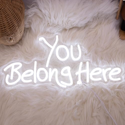 Image of Neon Sign, You Belong Here Neon Light Sign LED Letter Neon Lights for Wall Decor, USB Powered Neon Bar Sign for Party Club Restaurant, Bedroom Wall Decor 17.72 x 9.06 inch