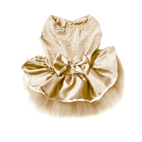 Xincy Pet Dog Lace Bow Tutu Dresses Gold Size M #TOP23