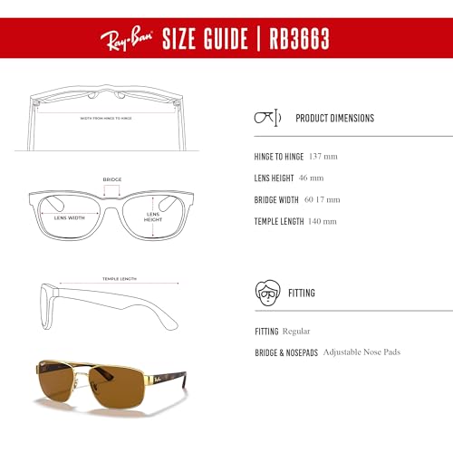 Ray-Ban RB3663 001/57 60MM Gold/B-15 Brown Polarized Rectangular Sunglasses for Men +Bundle with Accessory Eyewear Kit by Ray-Ban - Used condition - Image 6