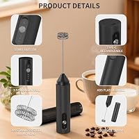 HOTUT Wiederaufladbarer Milchaufschäumer, Elektrischer Handheld Milchschäumer Stab, Getränkemixer, für Matcha, Kaffee, Geschenkschaumbereiter für Kaffeeliebhaber, Latte Macchiato, Cappuccino, Schwarz – Ansicht 3