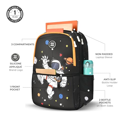 Image of Gear Floating Astronaut 3 Compartment Backpack 19 inch /33L Large Water Resistant School Bag /Casual 3 Compartment Backpack /Daypack /Kids Bag for Boys /Girls (Black-Yellow)