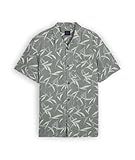 Chemise Dobby imprimée BAMBOO. Chemise manches courtes col hawaoeen en coton-lin, imprimé allover, poche poitrine avec étiquette tissée, matière délavée pour plus de douceur.. Notre mannequin studio mesure 1m85 et porte une taille L.