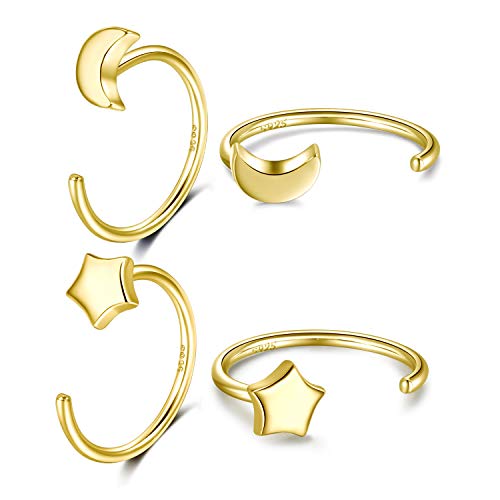 Image of CHIC & ARTSY 925 Sterling Silver Half Hoop Earrings for Women, Small Huggie Hoops Set with Ball Bar Star Moon Cross & Pearl, Lightweight Comfort Fit Everyday & Sleep Earrings