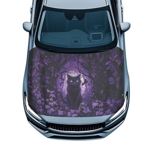 Image of Black Cat Car Hood Cover All Weather Protection Auto Exterior Accessories Halloween Universal Fit Hood Covers for Cars, Trucks, SUV, or Van Full Coverage