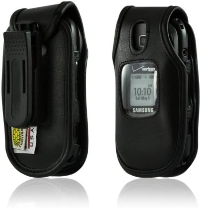 Turtleback Black Leather Case for Samsung U365 Gusto 2 Flip Phone with Rotating Belt Clip - Made in USA