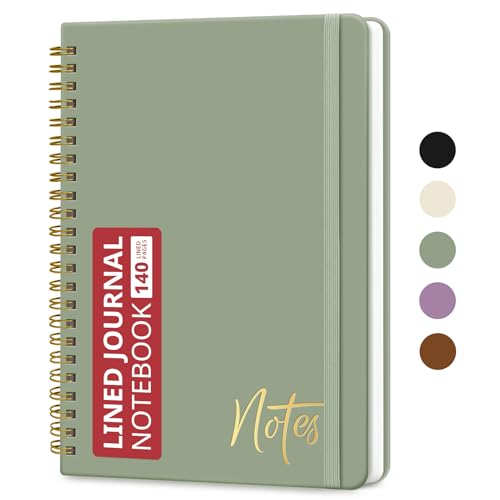 ZOTIA Lined Spiral Journal Notebook for Women & Men, 140 Pages, College Ruled Hardcover Notebook for Work & Note Taking, A5 - Olive