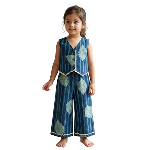 Image of The Magic Wand Woven Digital Printed Co-ord Set For Kids Girls, Sleeveless Top With Palazzo Pant Two-Piece Western Stylish Clothing Set For Festivals