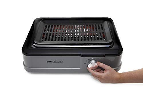 Simple Living Products Infrared Indoor Smokeless Grill, Non Stick Cooking Surface, Smokeless Indoor BBQ Grill, Custom Recipe Cookbook, 1800 Watts (Grey)