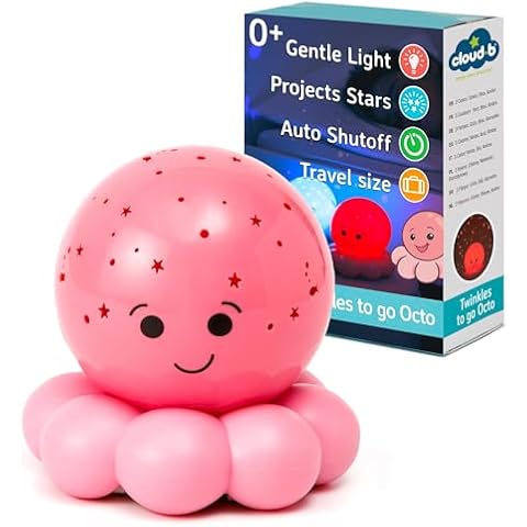 Cloud b Travel Comforting Nightlight Projector | Gentle Brightness | 3 Colors with Color Rotation Option | Auto-Shutoff | Octo Baby Pink Cover