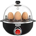 YASHE Cuiseur à œufs, cuiseur à œufs électrique d'une capacité de 7 œufs pour œufs durs, moyens et mous, avec tasse à mesurer, plateau et couvercle sans BPA, noir