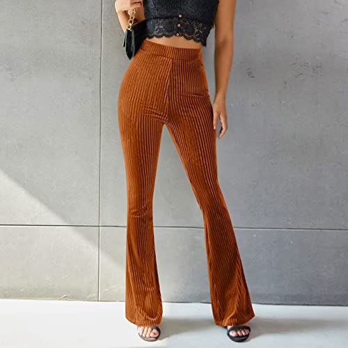 Flare Pants for Women Fashion 2024 Stretch High Waist Ribbed Bell Bottoms Vintage Casual Elegant Y2k Bootcut Trousers3