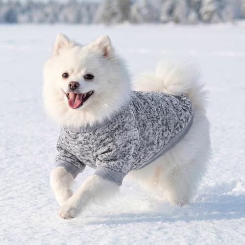 Image of 2 Pack Dog Sweaters for Small Dogs Girl Boy Winter Fleece Clothes Warm Soft Dog Sweatshirt Outfit for Dogs Cats Pet Apparel (Grey+Light Blue, M (Back: 13.7 inch,Chest: 17.7 inch, 10-14Ibs))