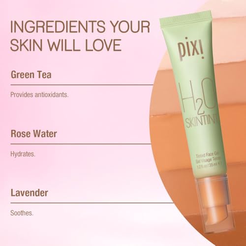 Image of Pixi H2O SkinTint | Tinted Face Gel Moisturizer | Lightweight Hydrating Coverage with Hyaluronic Acid | Evens Skin Tone & Reduces Redness | Oil-Free Dewy Finish | Tan | 1.2 fl oz