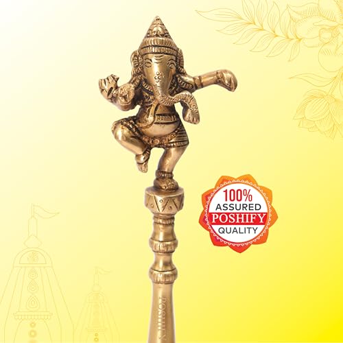 Image of Brass Hawan Spoon with Ganeshji on Top - for Puja, Hindu Puja Essentials, Hawan Spoon, Pooja Thali Accessories, Puja Room Decor, Spiritual Decor, Meditation Accessories - 1001